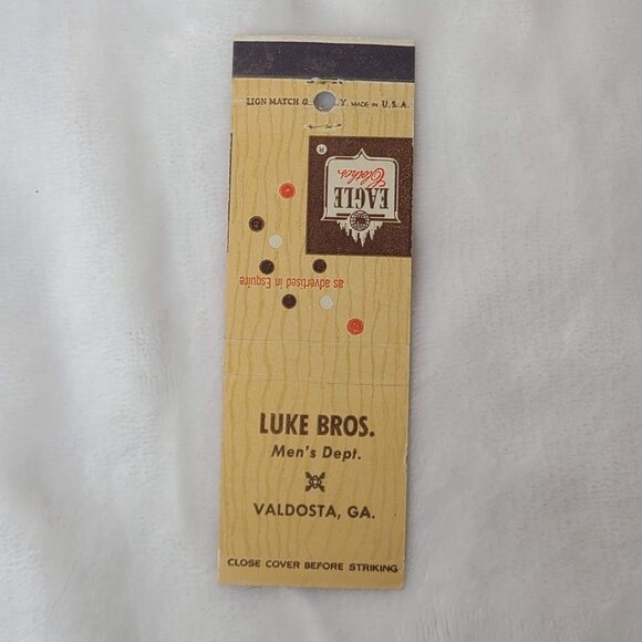 Vintage Matchbook Cover Luke Bros Mens Dept Valdosta GA Georgia Eagle Clothes - Picture 4 of 5